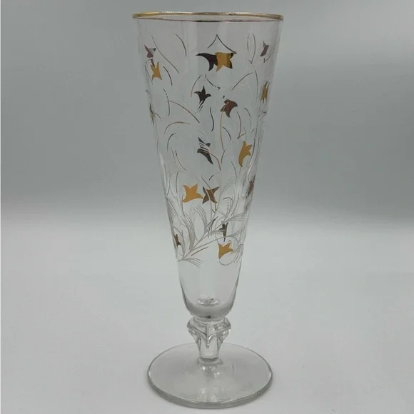 Vintage Libbey MCM Royal Fern Gold/White Pilsner Glasses Set of 6 - Picture 3 of 5